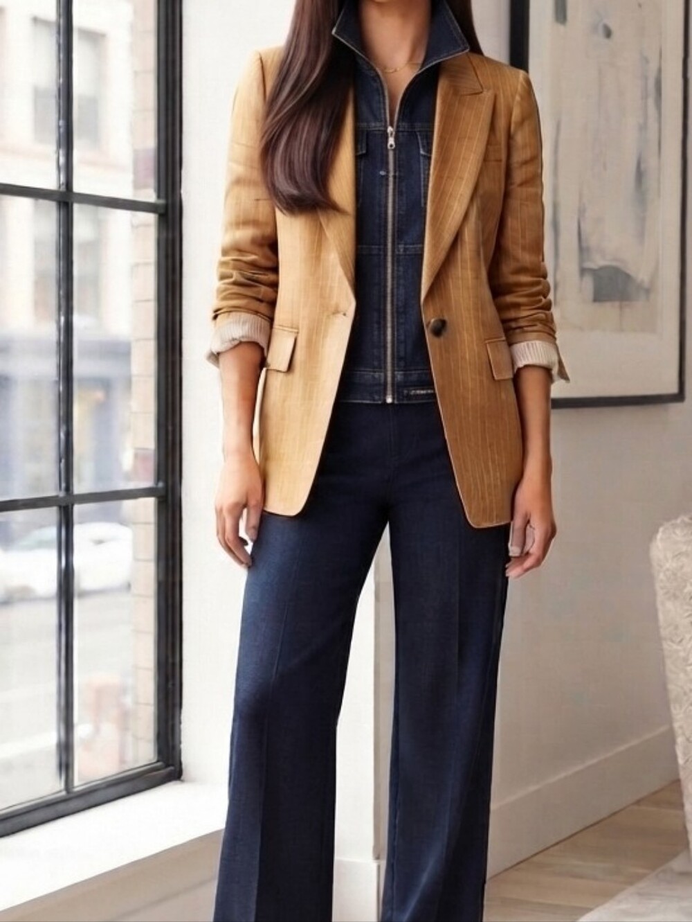 Veronica Beard Mustard-Tan Pinstripe Dickey Jacket Blazer - Picture 2 of 11